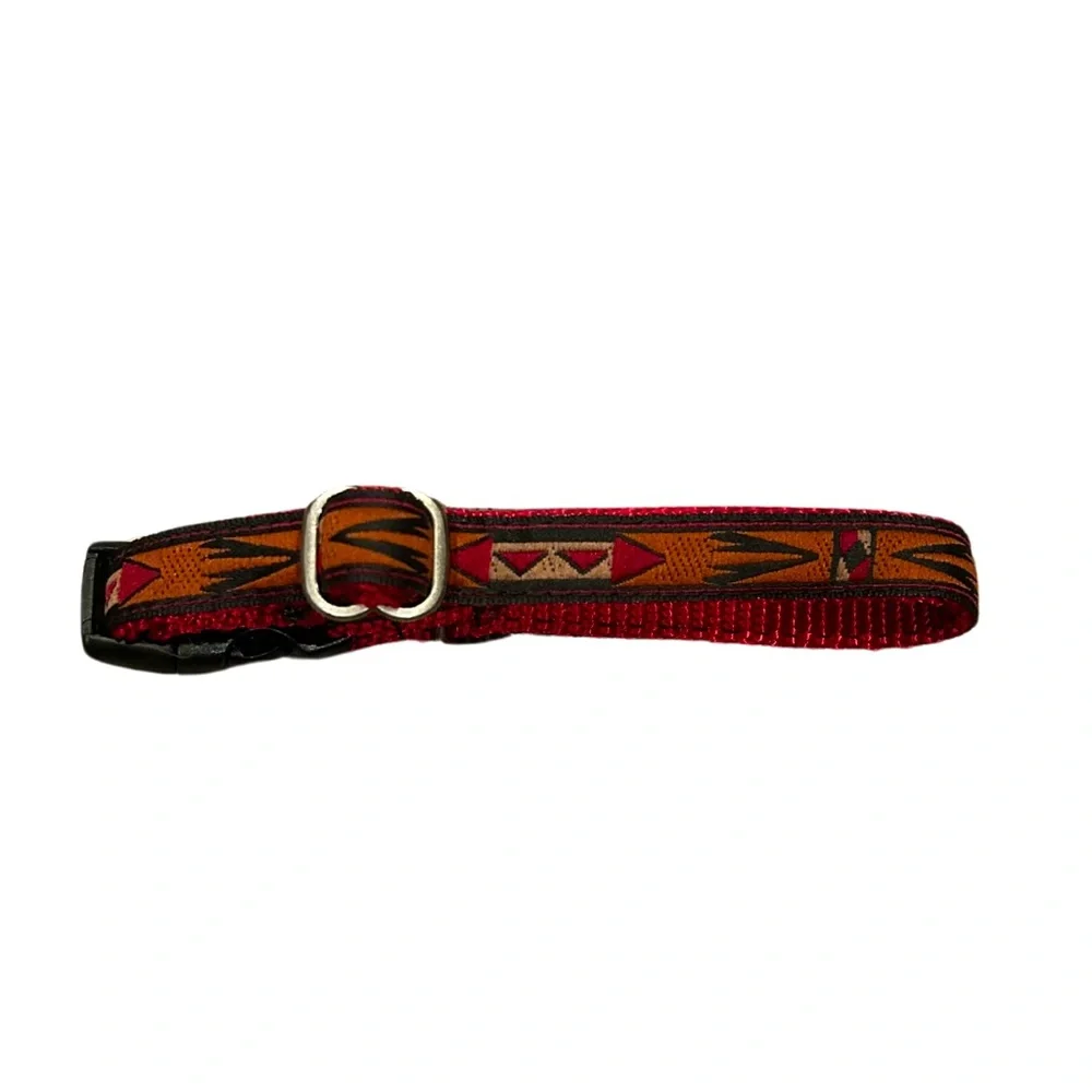 Boho Chevron Print XS Adjustable Dog Collar | New | Handmade | Red/Multi